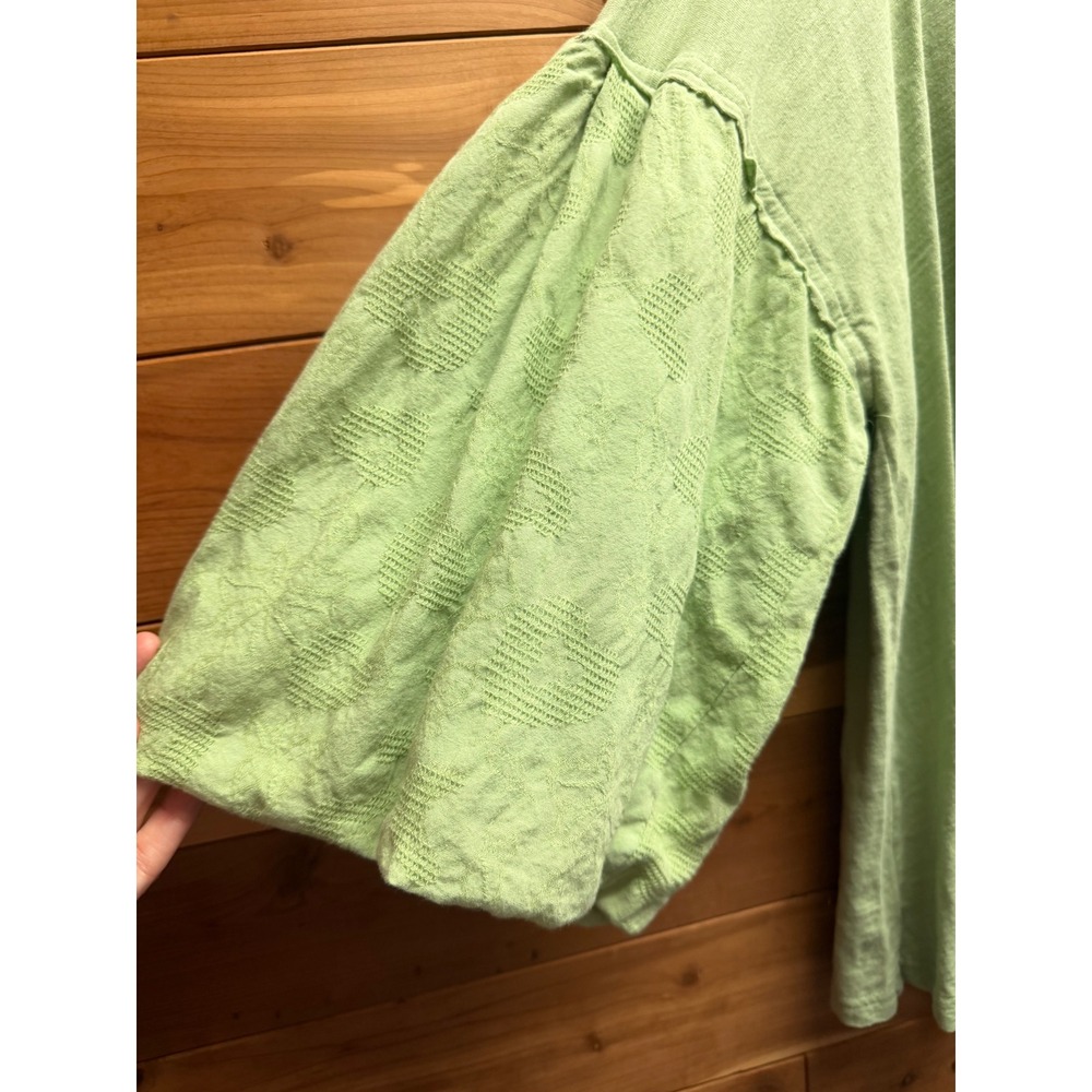 Easel Los Angeles Womens Medium Green Cotton Puff Sleeve Slub Knit Top - Picture 2 of 6